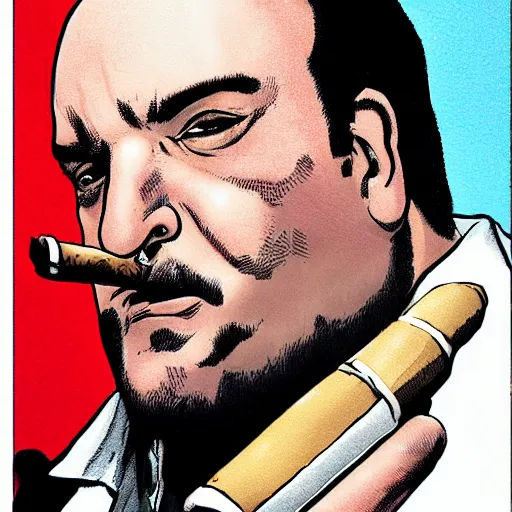 Image similar to chunky ethan van sciver as tony soprano, with a cigar, artstation