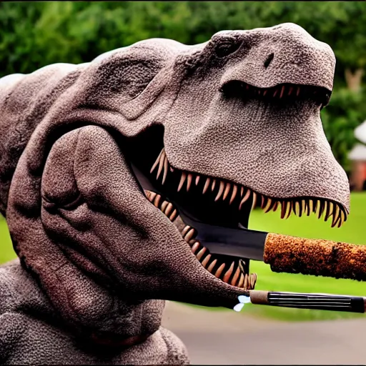 Image similar to dinosaur smoking a cigarette realistic 8 k hdr 3 5 mm