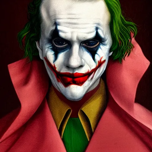 Image similar to a renaissance style portrait painting of The Joker