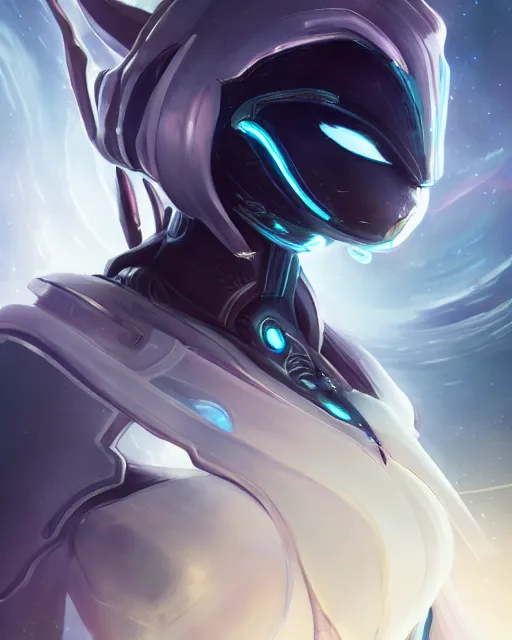 Image similar to perfect android girl on a mothership, warframe armor, beautiful face, scifi, futuristic, galaxy, nebula, bae suzy, dreamy, long white hair, blue cyborg eyes, sharp focus, cinematic lighting, highly detailed, artstation, divine, by gauthier leblanc, kazuya takahashi, huifeng huang