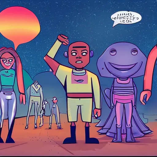 Image similar to Illustration of what the world would be like if we were to make a movie about aliens and their race and they came to Earth and made this cartoon about us.