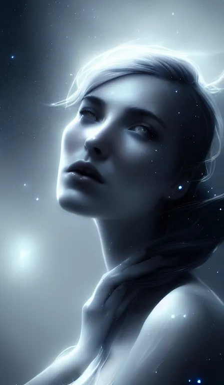 Prompt: constellation by charlie bowater and anna dittmann and artgerm and clemens ascher, intricate, elegant, blue and black and white mist, highly detailed, dramatic lighting, sharp focus, octane render, trending on artstation, artstationhd, artstationhq, unreal engine, 4 k, 8 k