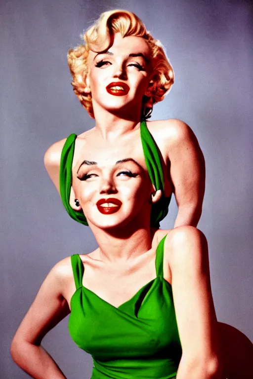 Image similar to marilyn monroe with red hair and green dress