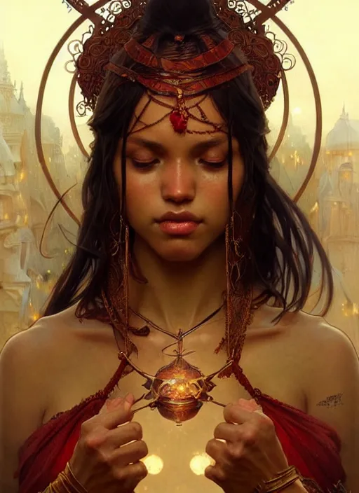 Image similar to : shango fantasy, fantasy magic, , intricate, elegant, sharp focus, illustration, highly detailed, digital painting, concept art, matte, art by WLOP and Artgerm and Greg Rutkowski and Alphonse Mucha, masterpiece