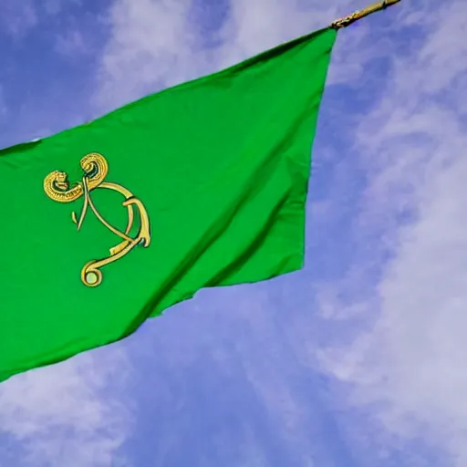 Prompt: flag of Ireland with a golden harp symbol in the middle