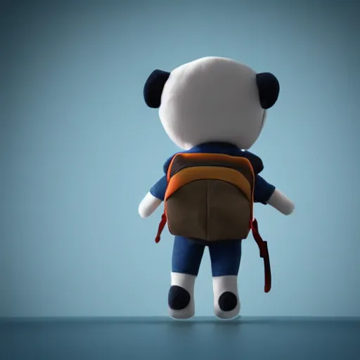 Image similar to cute fumo plush of a boy with a backpack who's ready to go out and explore the world, lens flare, leaving home, outline glow, vray