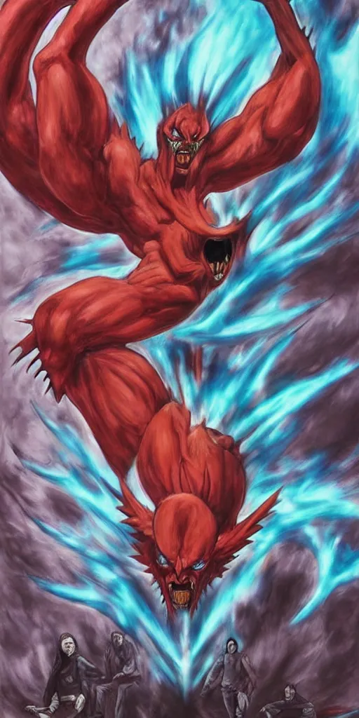 Image similar to devilman creature about to dominate the world airbrush artbook