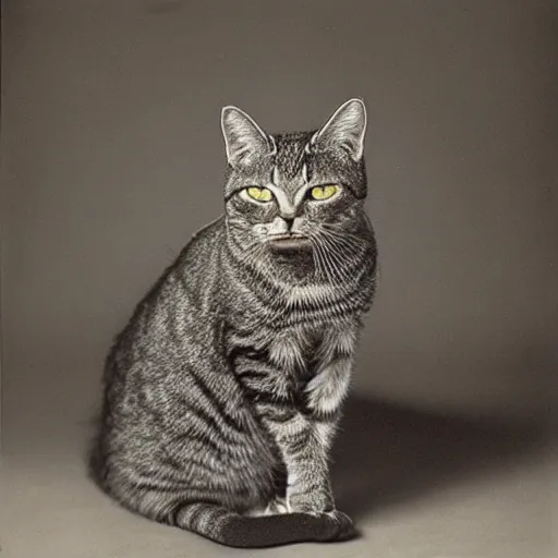 Image similar to vampire tabby cat “ irving penn ” portrait