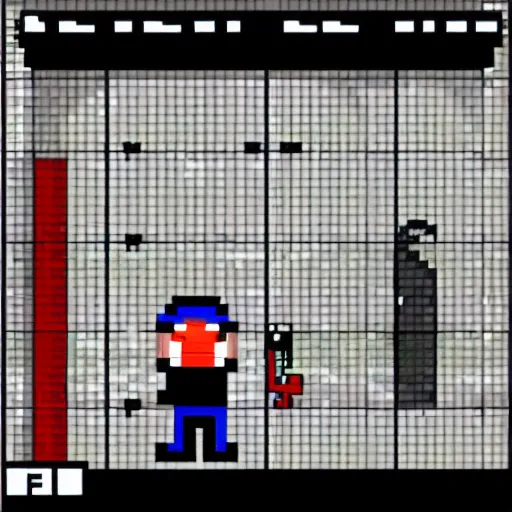 Image similar to pixel art video game of donald trump getting arrested by fbi