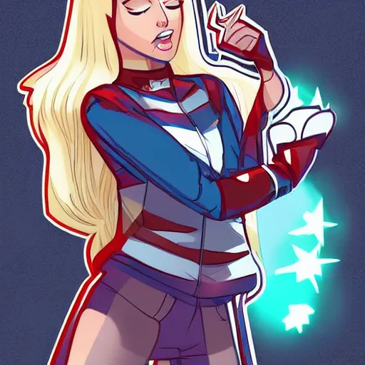 Prompt: blonde girl wearing an decent outfit hero, digital artwork in hero comic