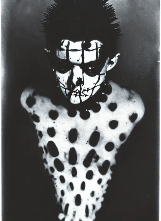 Prompt: high school year book photo of pinhead as an awkward teenager mall goth from the movie hellraiser, film shot, portrait photography, soft lighting, soft focus, ironic, 1 9 8 0's, 2 4 mm iso 8 0 0
