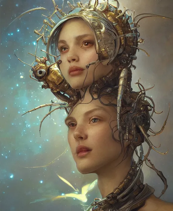 Prompt: portrait of a shining adorable insect alien monster, milky way environment, ultra realistic, concept art, intricate details, eerie, highly detailed, photorealistic, octane render, 8 k, unreal engine. art by artgerm and greg rutkowski and alphonse mucha