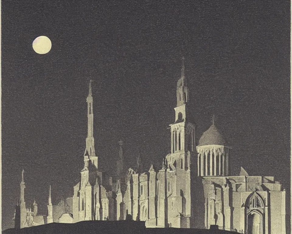 Prompt: achingly beautiful print of the St. Peters bathed in moonlight by Hasui Kawase and Lyonel Feininger.