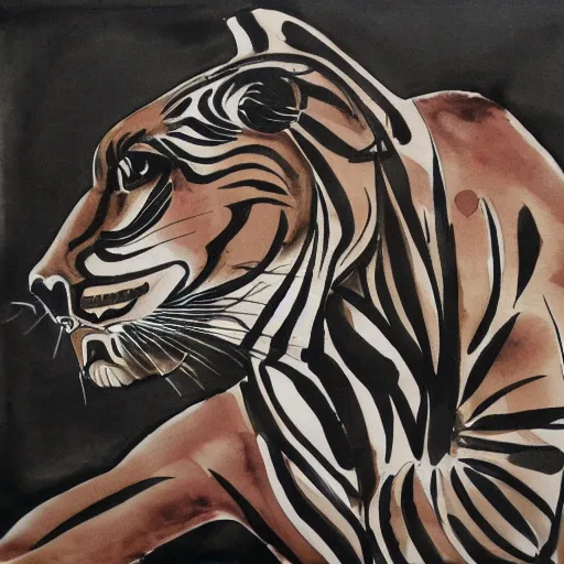 Image similar to emotional movement of muscle panthers, ink painting, in style of thawan duchanee, high quality,