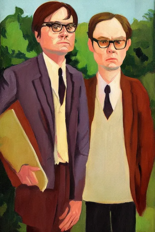 Image similar to portrait painting of dwight schrute and chrles boyle, in the style of albert marquet