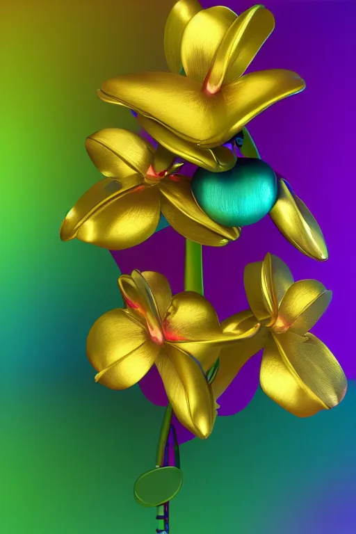 Image similar to a colorful, metallic orchid, ( ( ( ( jonathan zawada ) ) ) ) a computer rendering by agnes lawrence pelton, featured on polycount, computer art, rendered in cinema 4 d, octane render, rendered in maya