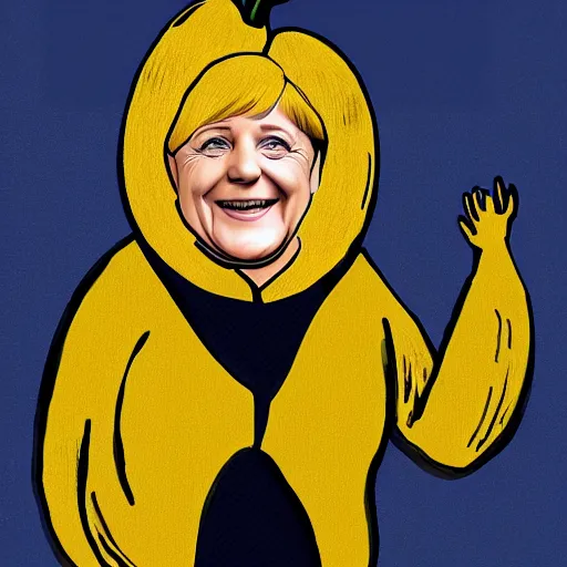 Image similar to angela merkel as a banana, caricature, 8 k photo