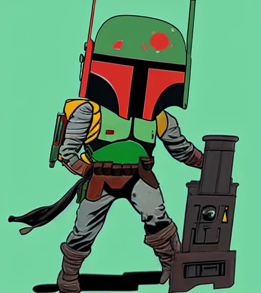 Prompt: boba fett driving a forklift