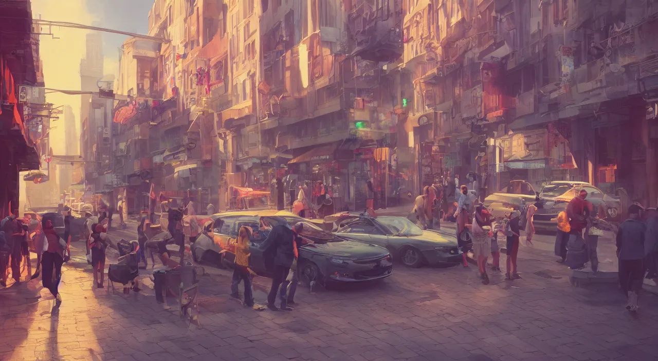 Prompt: drinking in the streets , painting overlay by beeple by Raffaello Sanzi and Chao Teng Zhao, centered,pixar and dremwork artstation, smooth, sharp focus, octane render, 3d rim light