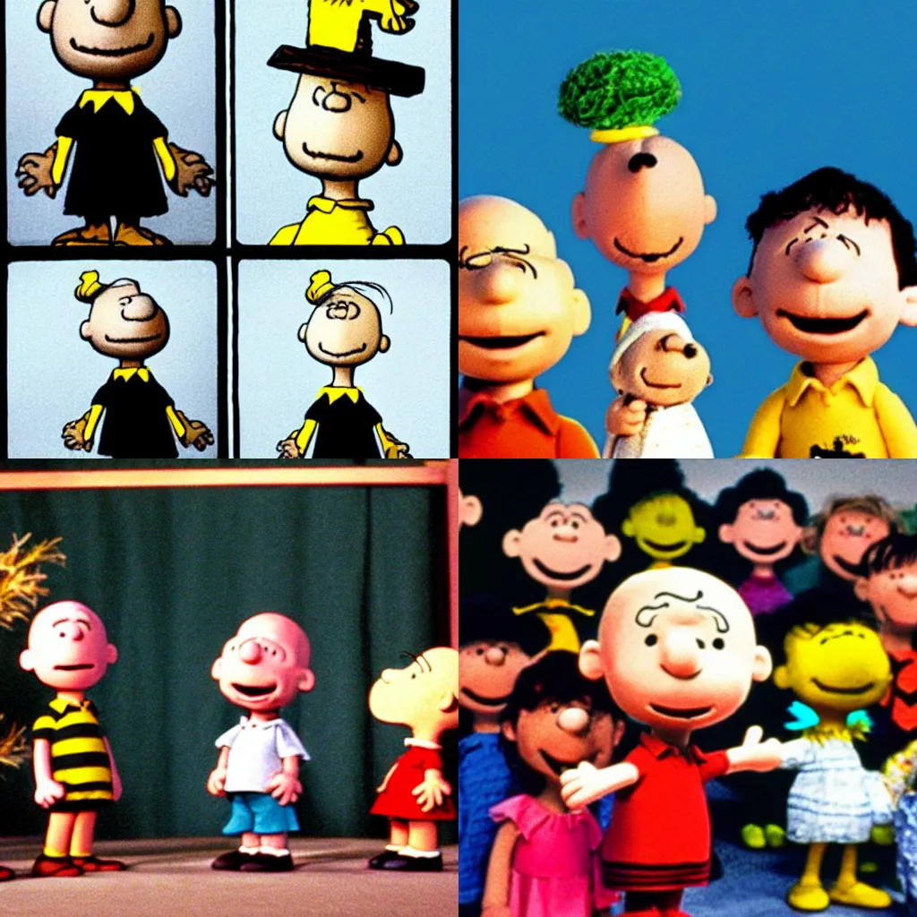 Prompt: Charlie Brown as a live-action muppet