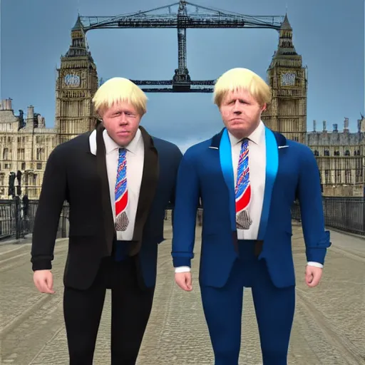 Prompt: muscular chad gigachad boris johnson with thick blonde hair, boris johnson as a chad with thick blonde hair, and wearing a union jack suit, realistic, hyperrealistic, 8 k resolution, highly detailed, very detailed, hd quality, intricate details, trending on artstation