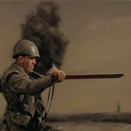 Prompt: a doctor with a broadsword in saving private ryan by bob ross