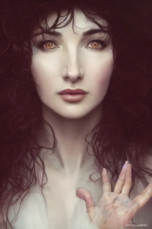 Image similar to painting of kate bush, ultra realistic, sharp details, sensual, subsurface scattering, intricate details, warm lighting, beautiful features, highly detailed, photorealistic, octane render, 8 k, unreal engine, art by artgerm and greg rutkowski and alphonse mucha