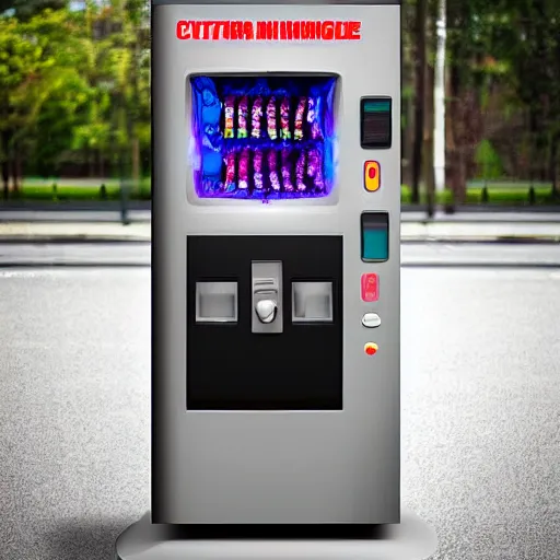 Image similar to vending machine item is a cybernetic rabbit, tilt shift, display photo, highly detailed, colorful, highly textured