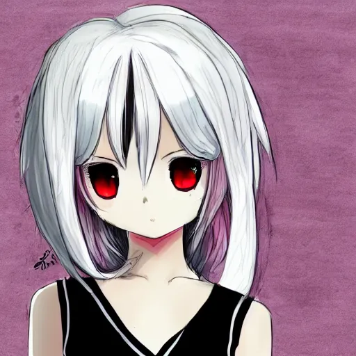 Prompt: white hair, red eyes, two small horn on the head, anime style, anime girl, sketch