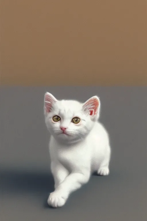 Image similar to 8K UHD cute kitten with floppy ears, by René Magritte, very detailed, matte, Gaussian blur, tone mapped