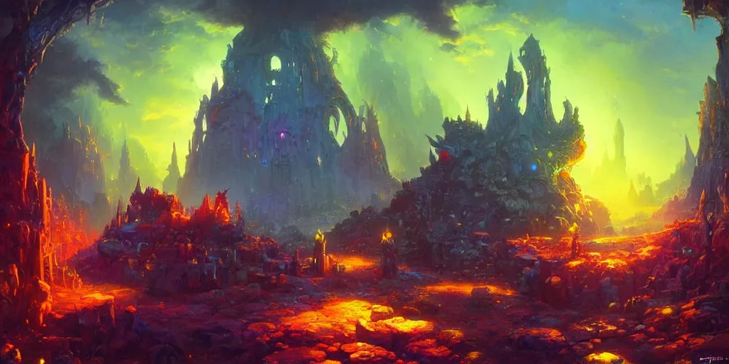 Image similar to fantasy world portal by Paul Lehr dramatic lighting, cinematic establishing shot, extremely high detail, photorealistic, cinematic lighting