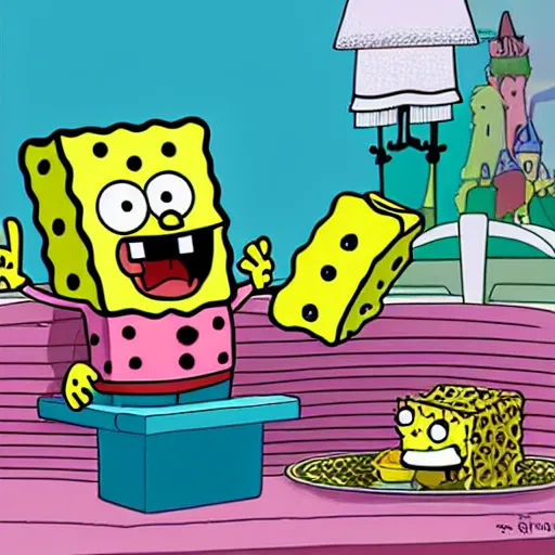 Prompt: Patrick, SpongeBob, eating