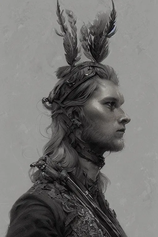 Prompt: A full portrait of an ancient nordic scout, intricate, elegant, highly detailed, digital painting, artstation, concept art, smooth, sharp focus, illustration, art by Krenz Cushart and Artem Demura and alphonse mucha