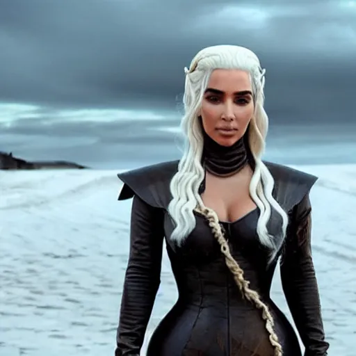 Image similar to kim kardashian as daenerys targaryen golden hour cinematic