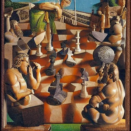 Image similar to Olympus gods playing chess, Greek art