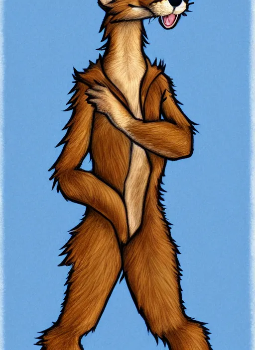 Image similar to expressive stylized master furry artist digital colored pencil painting full body portrait character study of the otter ( sergal ) small head fursona animal person wearing clothes jacket and jeans by master furry artist blotch, sharp focus