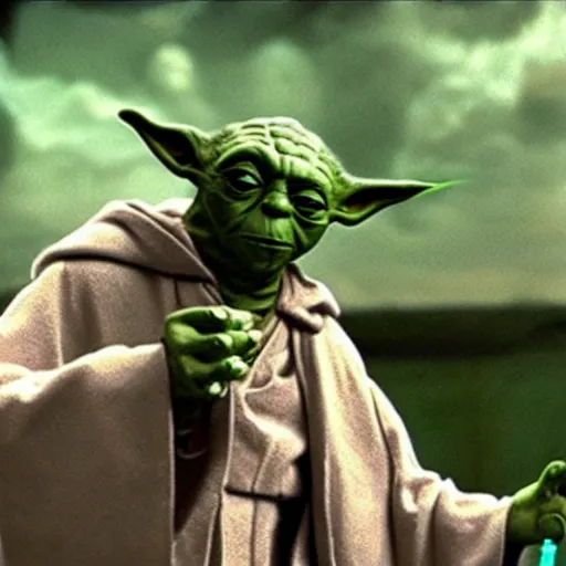 Image similar to film still of yoda smoking weed with snoop dog movie 4 k