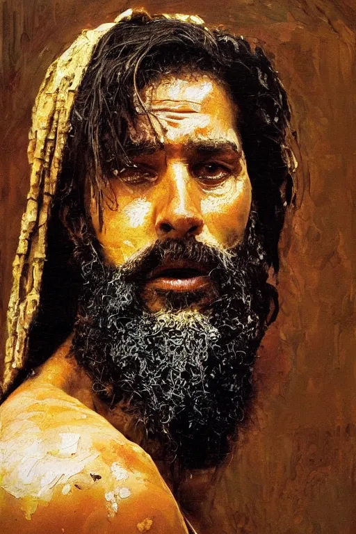 Prompt: highly detailed palette knife oil painting of a historically accurate depiction of the ancient biblical egyptian prince moses, thoughtful, by Peter Lindbergh, impressionistic brush strokes, painterly brushwork