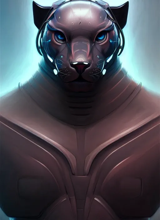 Image similar to portrait of a panther sci - fi armor muscular cyberpunk intricate elegant highly detailed digital painting artstation concept art