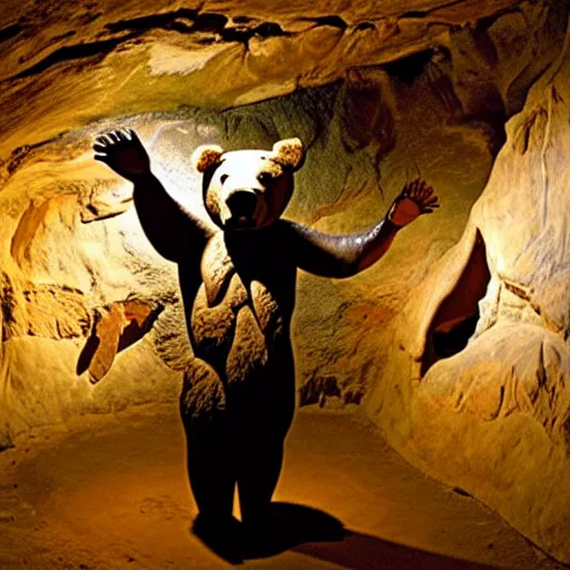 Prompt: shaman in a bear mask, chauvet cave art