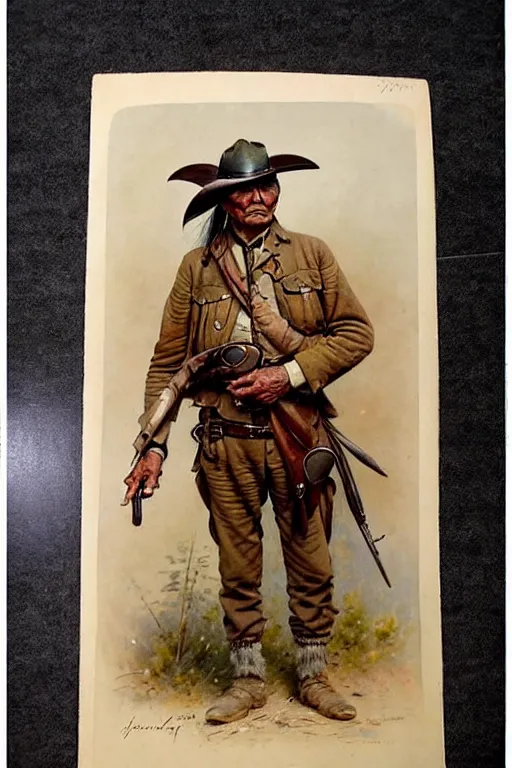 Image similar to (((((1950s wild west military us army indian scout . muted colors.))))) by Jean-Baptiste Monge !!!!!!!!!!!!!!!!!!!!!!!!!!!