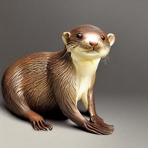 Image similar to mechanical steampunk otter, realistic museum sculpture by patricia piccinini