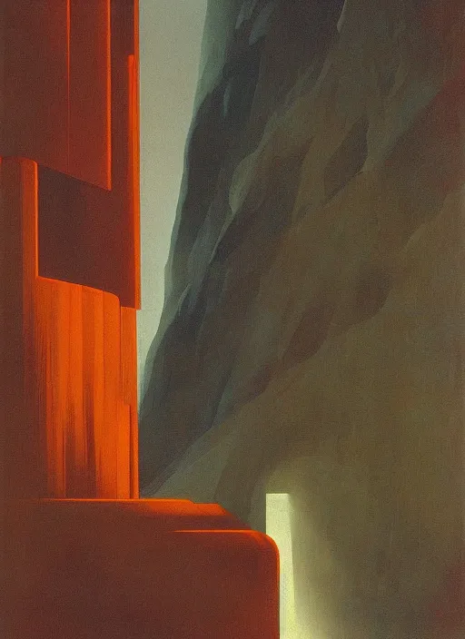 Image similar to waterfall on a space station in space Edward Hopper and James Gilleard, Zdzislaw Beksinski highly detailed