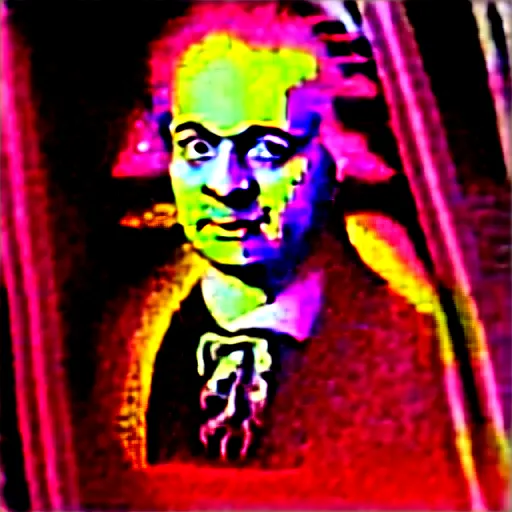 Image similar to a photo of wolfgang amadeus mozart on a rave. he sweats a lot because the club is poorly ventilated, but he still has a great time. club photography, smartphone photography.