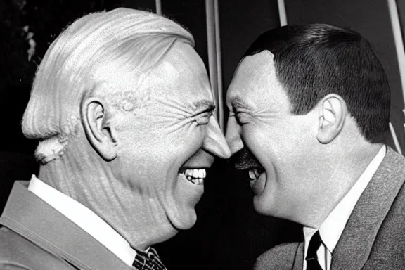 Image similar to “ very very intricate photorealistic photo of hitler and joe biden laughing together, detailed natural lighting, award - winning crisp details ”