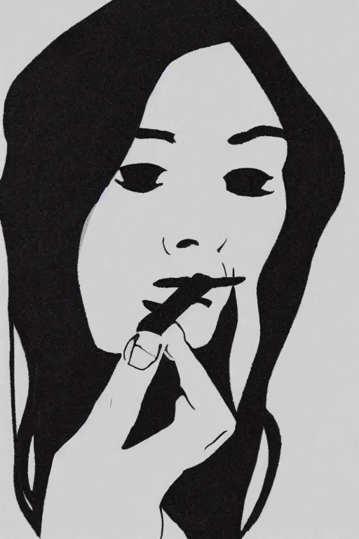 Prompt: single line art of a woman smoking a cigarette