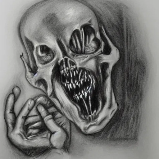 Image similar to a charcoal drawing of an eldrich horror,