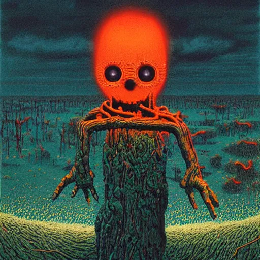 Prompt: bart simpson nightmare by beksinski and tristan eaton, neon trimmed beautiful dystopian digital art