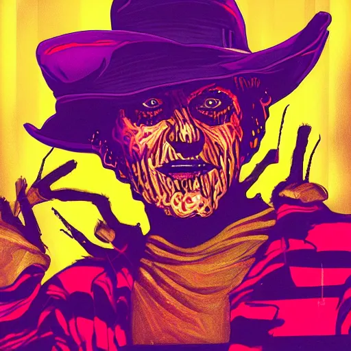 Prompt: freddy krueger portrait, 80s outrun aesthetic,