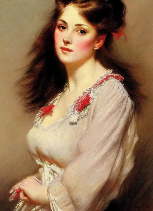 Image similar to a portrait of a pretty young lady by adolf hiremy - hirschl